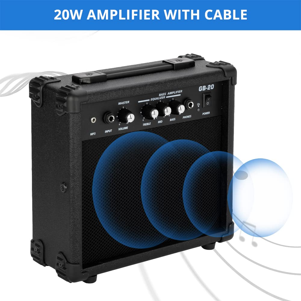 Ktaxon 4 String Electric Bass Guitar, PB-Style Full Size Standard Right Handed Beginner Kit with 20W AMP, Gig Bag, Strap, Upgrad